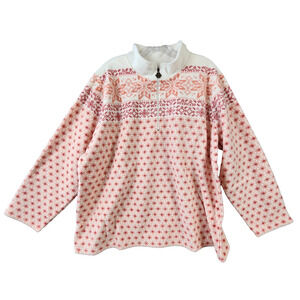 Denim & Co Fair Isle Pattern Fleece Pullover Women 2X Dusty Peach Quarter Zip